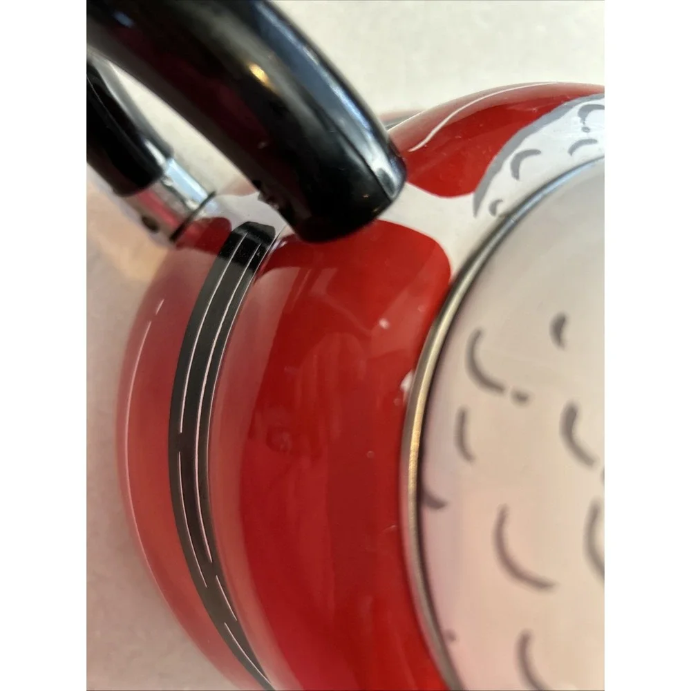 ROSHKO PORCELAIN Enamel on Steel Santa StoveTop Whistle Kettle Pot 3QT Christmas